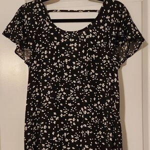 Maurices Black and White Ruffled Flutter Sleeve Blouse